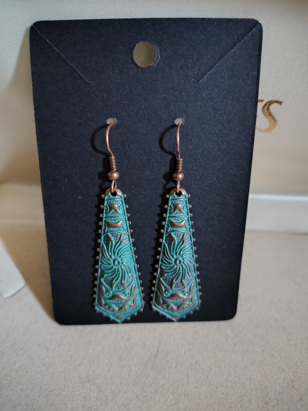 New Boho Verdigris Patina Sunburst Dangle Earrings ☀️